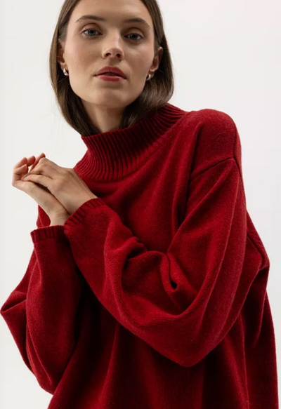 HOLEBROOK SWEDEN VERONIKA T-NECK SWEATER IN RUBY