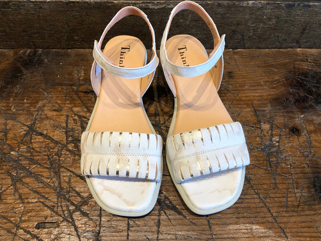 THINK WOMEN'S VIVI HEELED SANDAL IN IVORY WITH GOLD