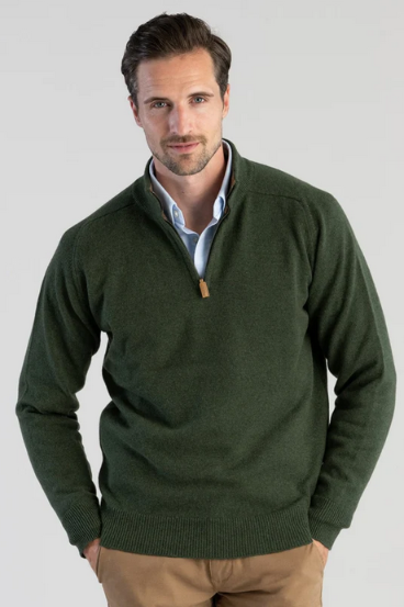 WILLIAM LOCKIE LEVEN ZIP-NECK SWEATER IN ROSEMARY