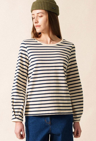 SAINT JAMES OF FRANCE WOMEN'S YVOIRE SAILOR SHIRT IN ECRU/MARINE