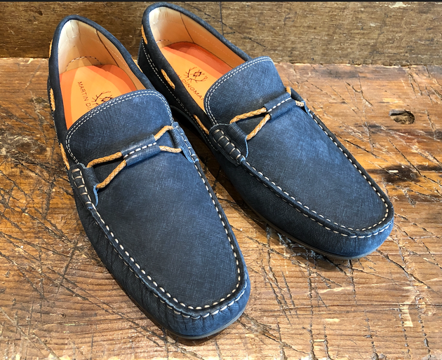Martin Dingman Bermuda Braid Slip-On in Navy Nubuck Leather