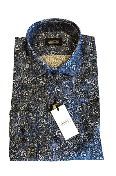 Mirto Long Sleeve Sport Shirt in Blue Paisley Print