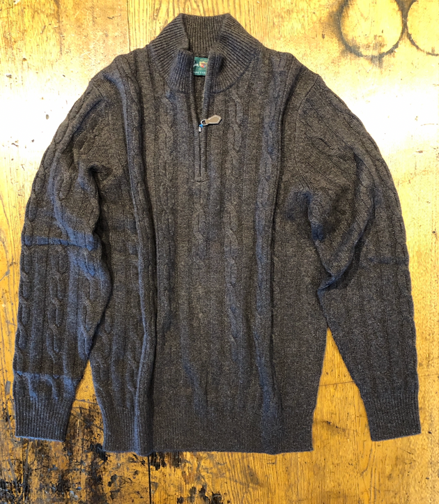 Alan Paine Men's Broadwell Cashmere Quarter Zip Cable Sweater in Walnut Brown