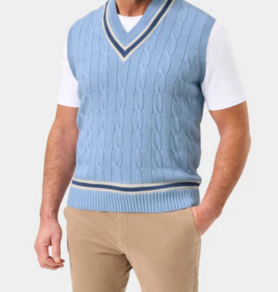 ALAN PAINE MEN'S CHADBURY CABLE CRICKET SWEATER VEST IN STEEL BLUE