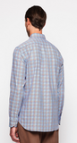 Mirto Long Sleeve Sport Shirt in Light Blue with Dark Blue, Red, Tan Plaid