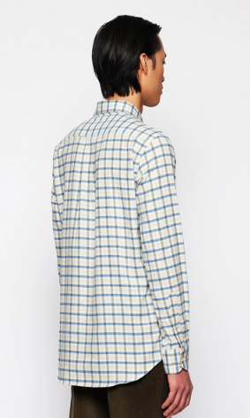 Mirto Long Sleeve Sport Shirt in Creme with Blue/Olive/Tan Plaid