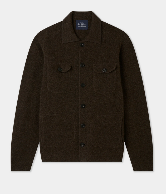 Alan Paine Men's Ferndale Lambswool Knitted Shirt-Jacket in Cocoa
