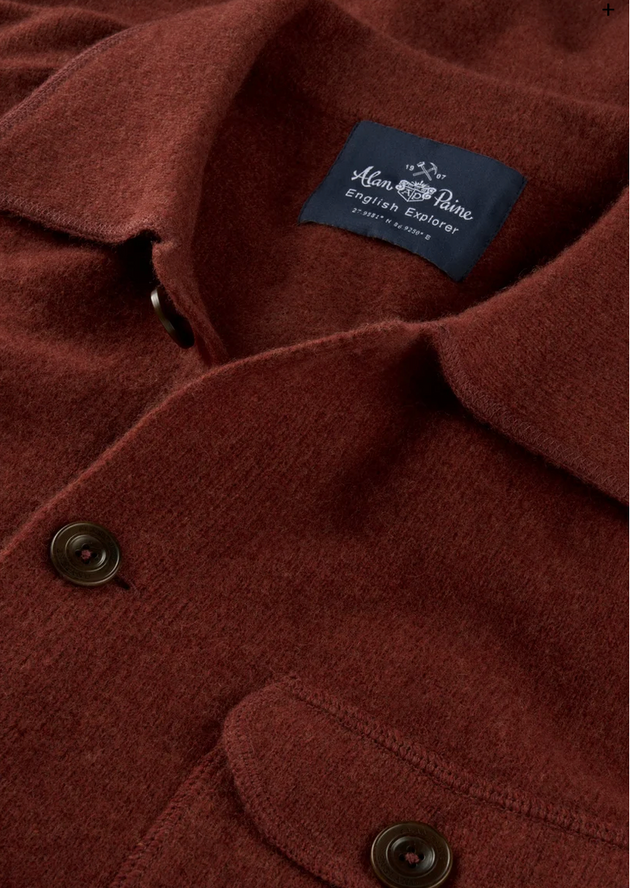 Alan Paine Men's Ferndale Lambswool Knitted Shirt-Jacket in Sienna