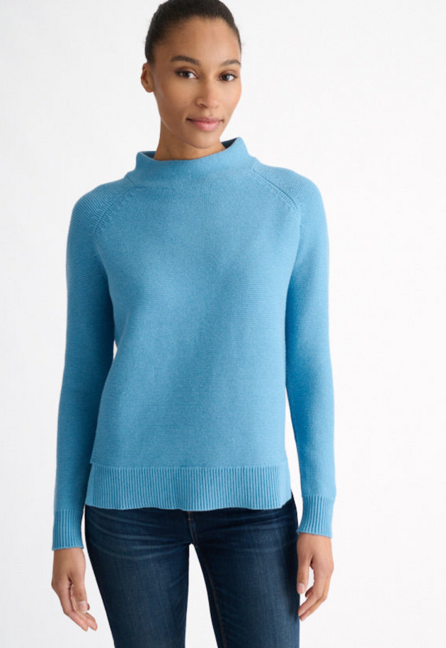 KINROSS CASHMERE GARTER FUNNEL NECK SWEATER IN LOCH