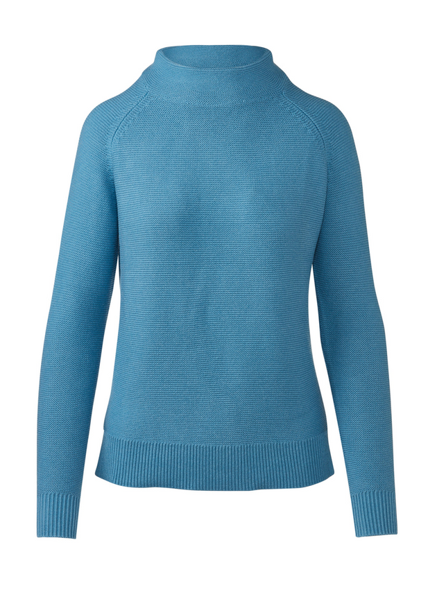 KINROSS CASHMERE GARTER FUNNEL NECK SWEATER IN LOCH
