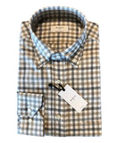 Mirto Long Sleeve Sport Shirt in Tan and Gray Tattersall Plaid