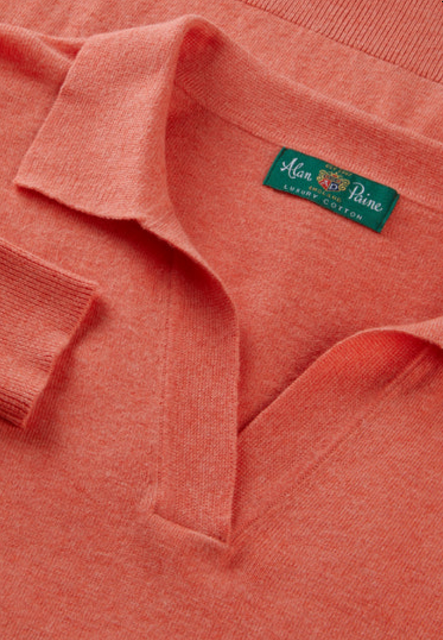 ALAN PAINE WOMEN'S UMA COTTON CASHMERE OPEN PLACKET SWEATER IN CORAL