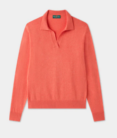 ALAN PAINE WOMEN'S UMA COTTON CASHMERE OPEN PLACKET SWEATER IN CORAL