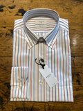 Mirto Long Sleeve White Button Down Sport Shirt with Multi-Colored Stripes
