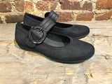GABOR BALLERINA FLAT IN BLACK SUEDE WITH LEATHER STRAP