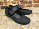 GABOR BALLERINA FLAT IN BLACK SUEDE WITH LEATHER STRAP