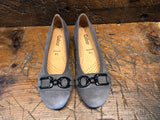 GABOR BALLERINA FLAT IN GRAY SUEDE WITH BLACK ORNAMENT
