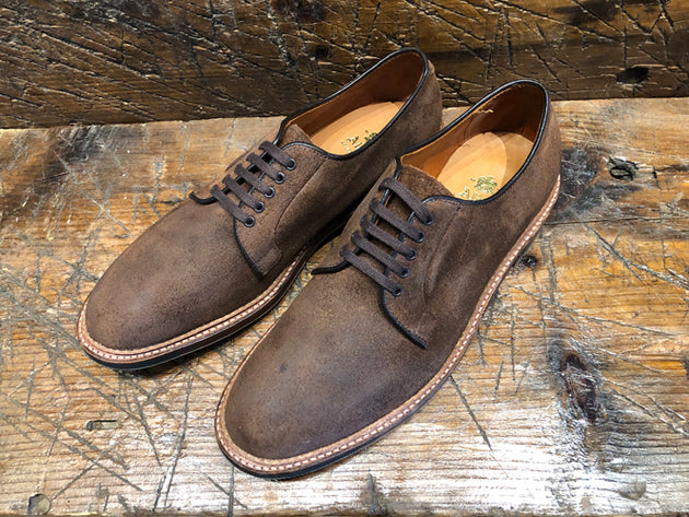 Alden Plain-Toe Blucher in Reverse Tobacco Chamois with Commando Sole