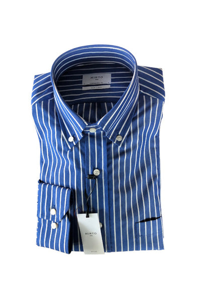 Mirto Long Sleeve Sport Shirt in Dark Blue with White Stripes